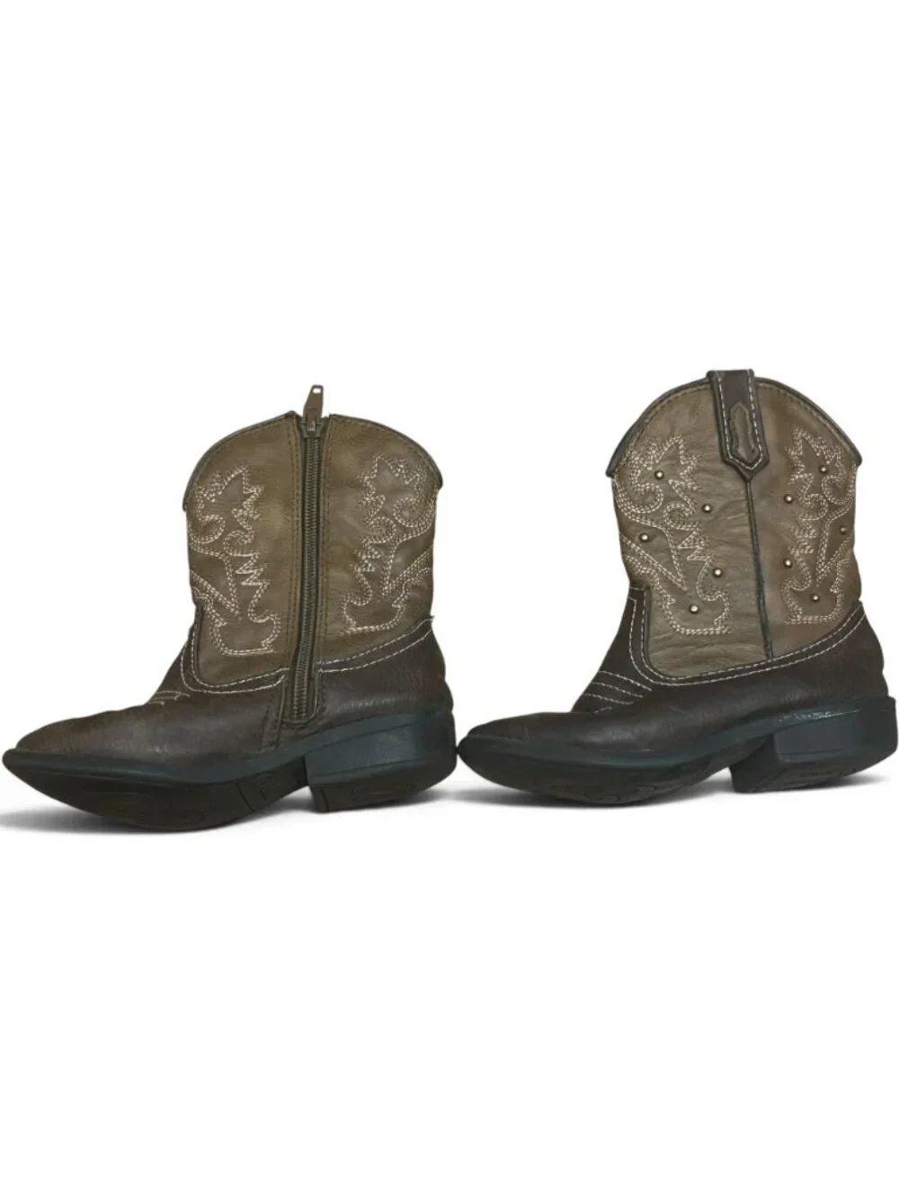 Cherokee Small Toddler Cowboy Boots Size 10 Brown Western Boots Side Zipper